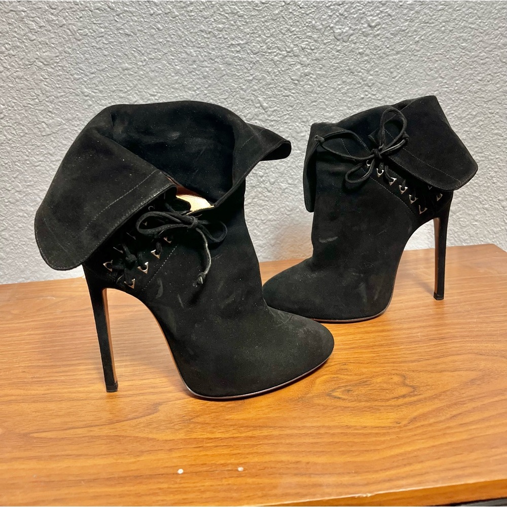 Alaia Black Suede Bootie Womens Size 37 made in Italy